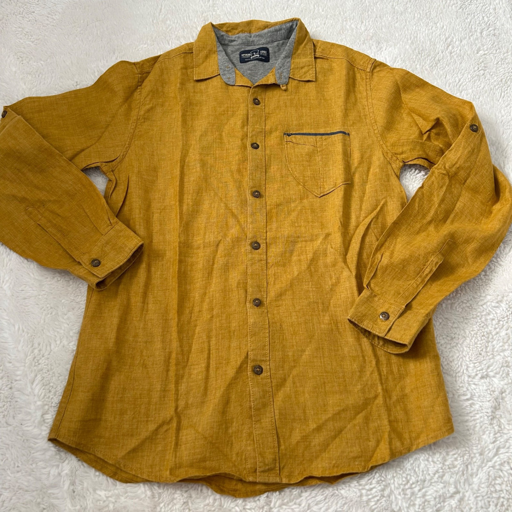 Spykar Men's Button Up Shirt Size M in Yellow Linen/ Cotton Blend - Picture 2 of 6